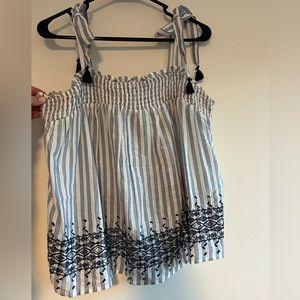 Old Navy Women's Tie Straps Embroidered Blue Top